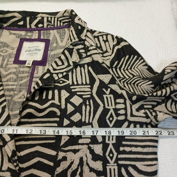 I Love H81 Blazer Large 100% Linen Womens Black & White Tribal Print Jacket - Picture 9 of 10